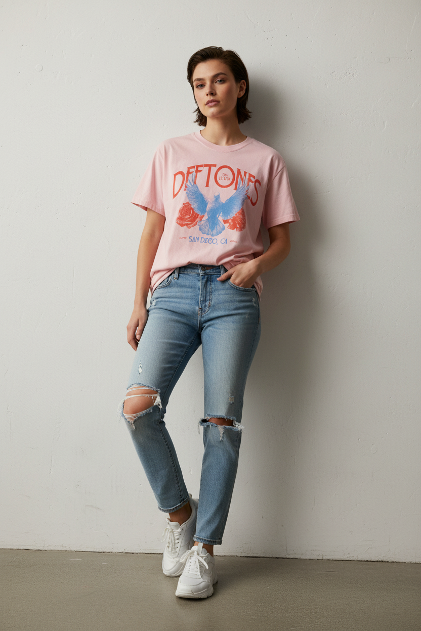 Deftones Pink Tee Model Shot