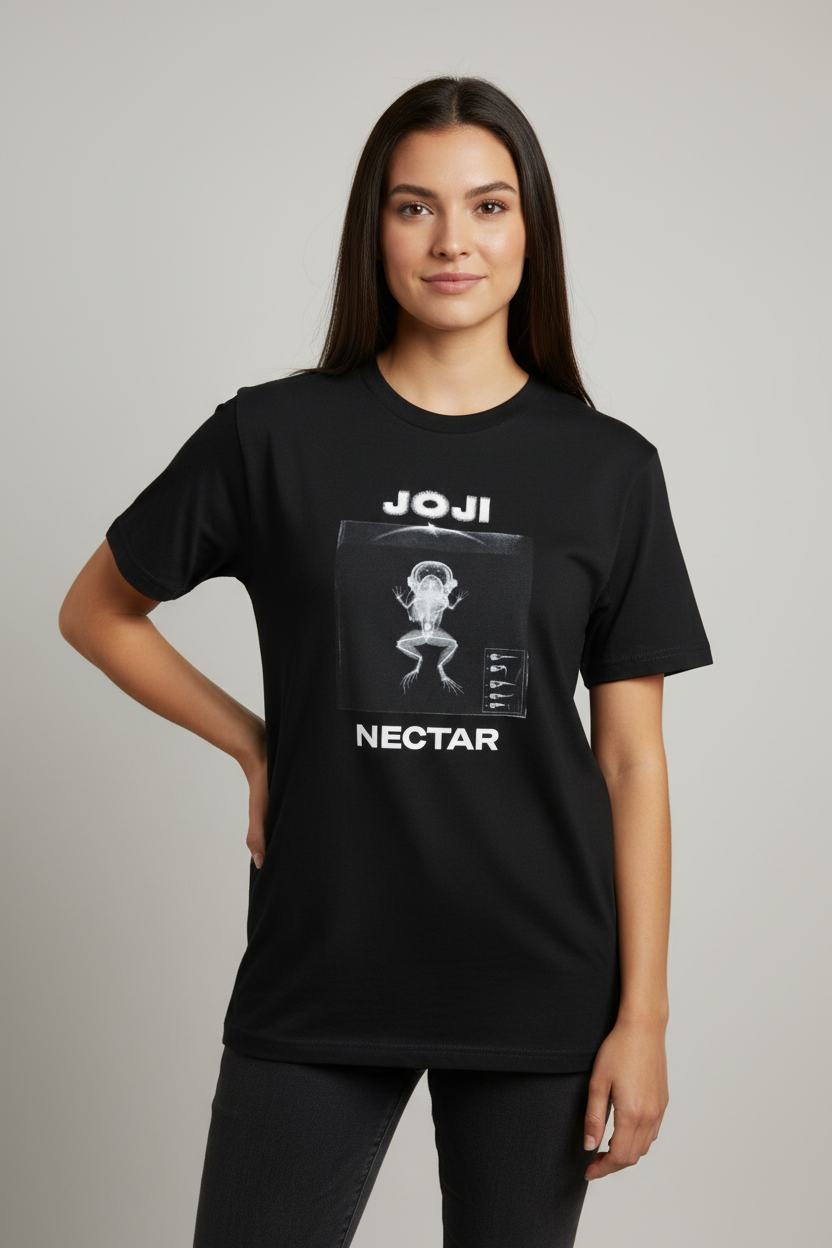Joji Nectar Tee on Female Model - Full Graphic Clean