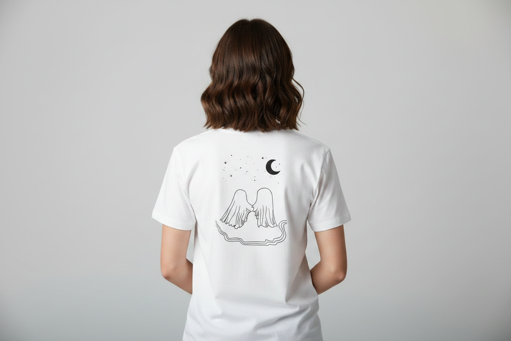 Model wearing shirt from behind