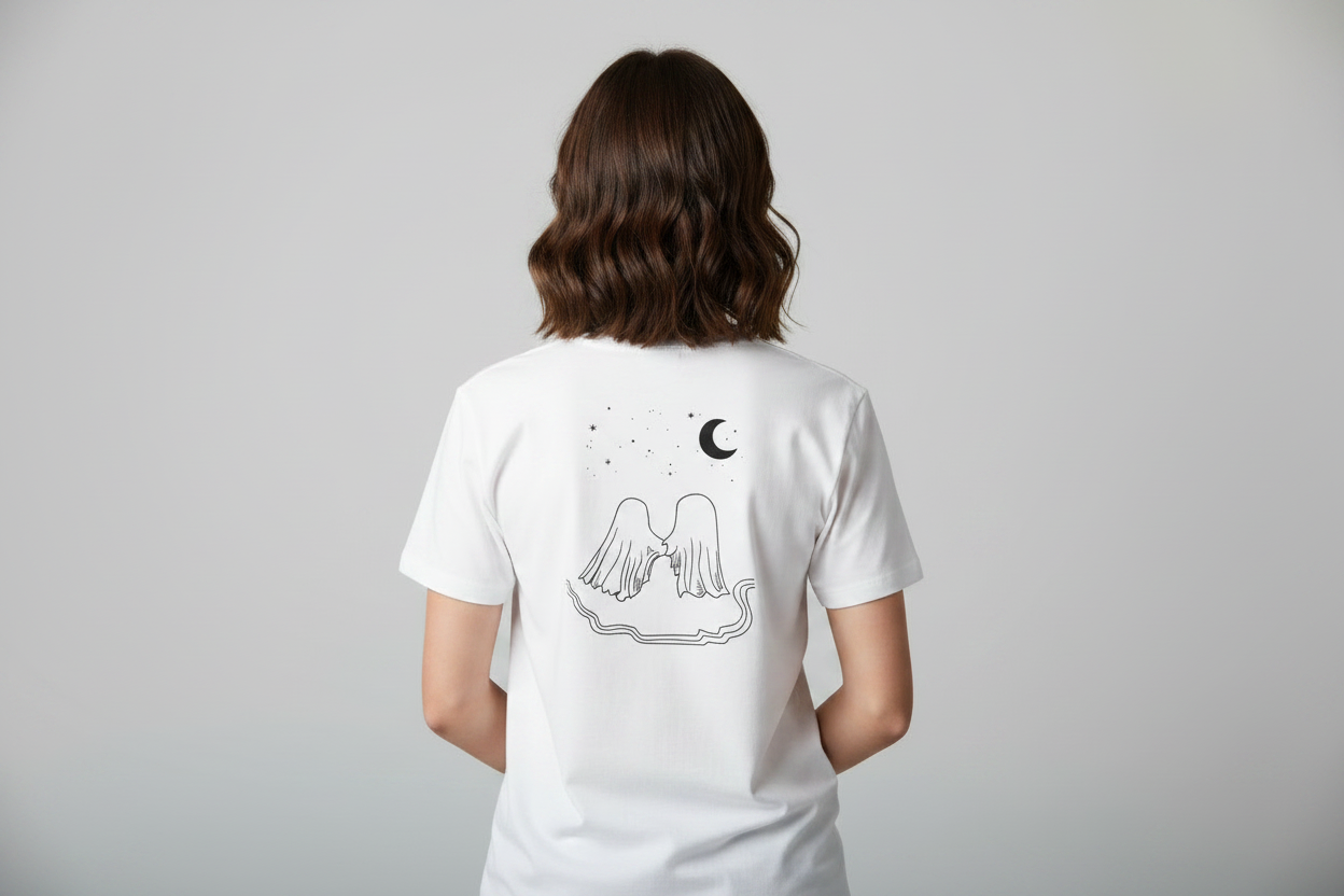 Model wearing shirt from behind