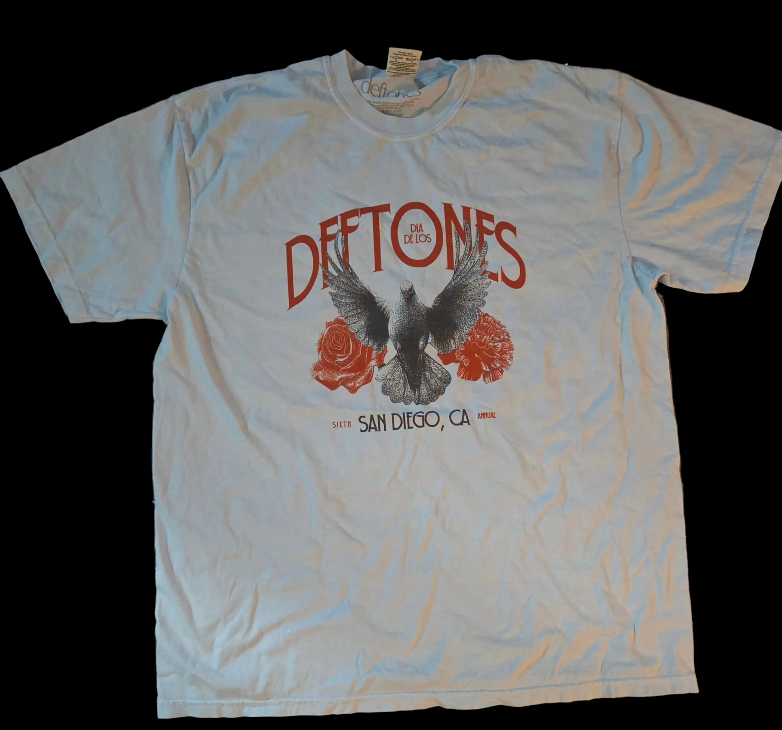 Deftones 2025 Tour VIP Merch Bundle - Dove & Roses Blue Tee Size Xl or L  & Black Graphic Canvas Tote Bag