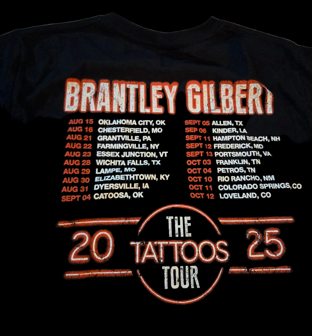 Brantley Gilbert – "Tattoos" Distressed Tour T-Shirt | Official Band Merch